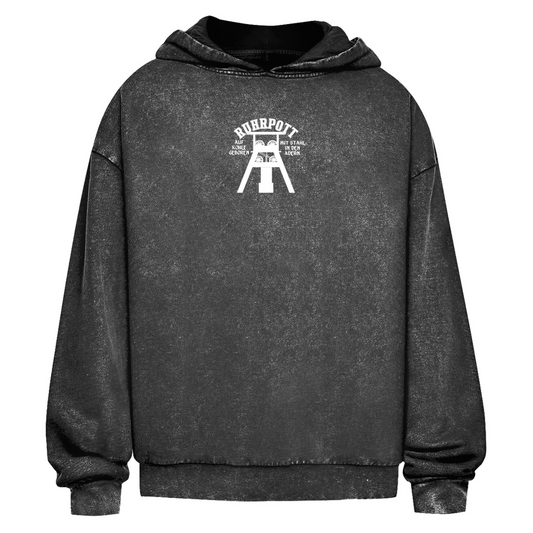 Oversize Washed Hoodie Förderturm Auf Kohle geboren mit Stahl in den Adern