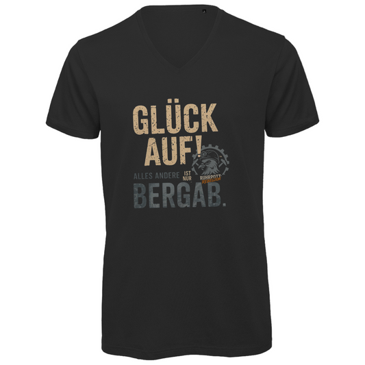 Herren Premium Bio V-Neck T-Shirt Glück Auf! Alles andere ist Bergab