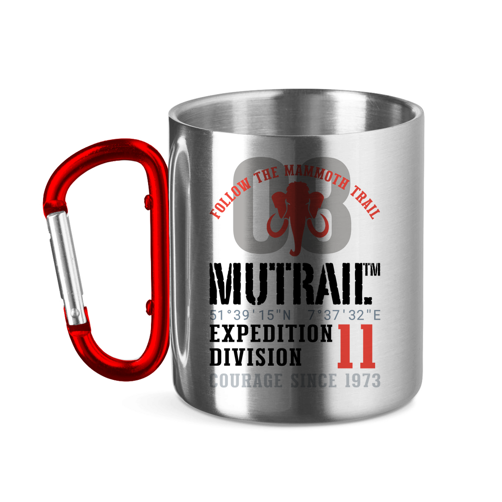Edelstahltasse mit Karabinergriff Tasse Follow the Mammoth Trail 08