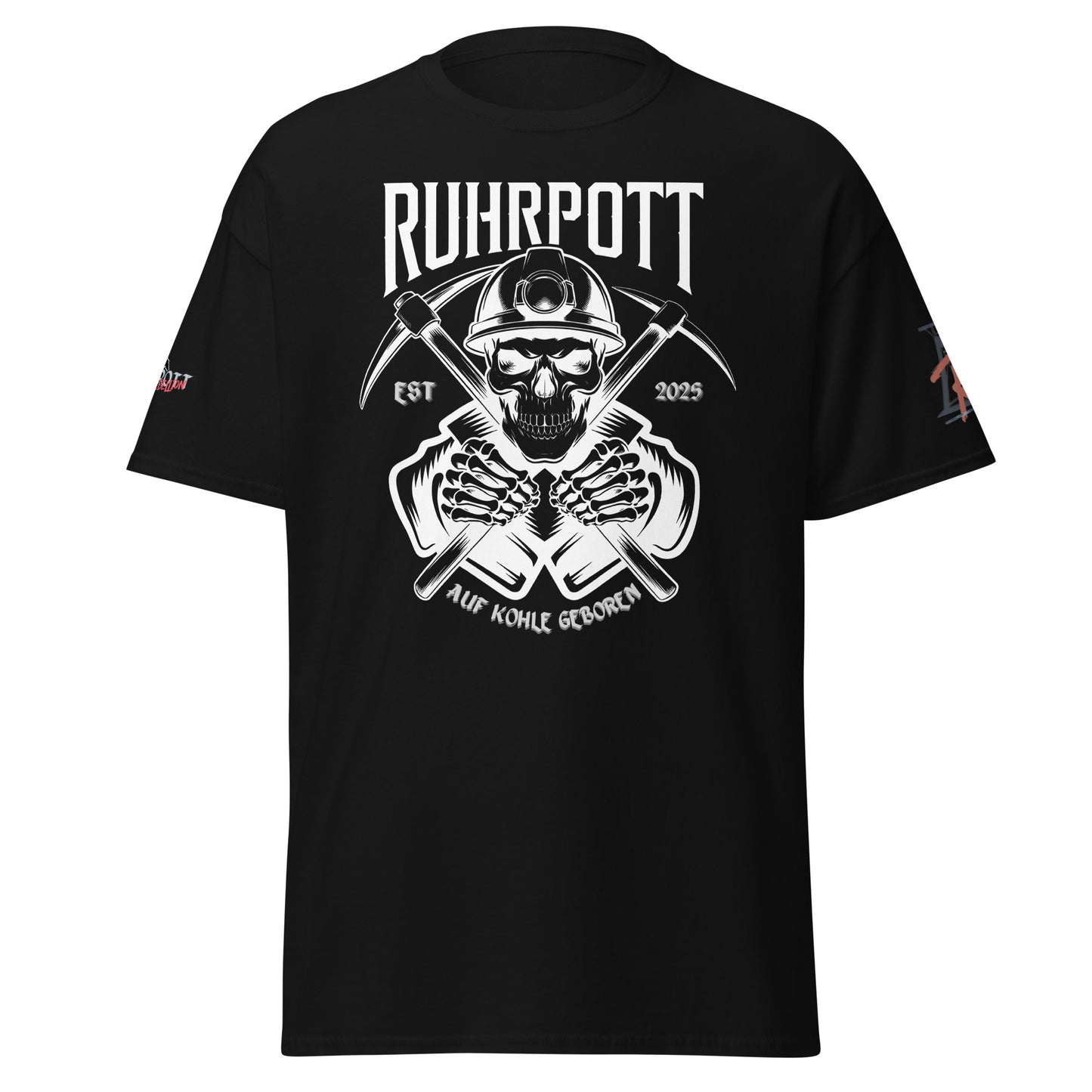 Unisex Ruhrpott T-Shirt Bergmann Schädel Design "Auf Kohle geboren"