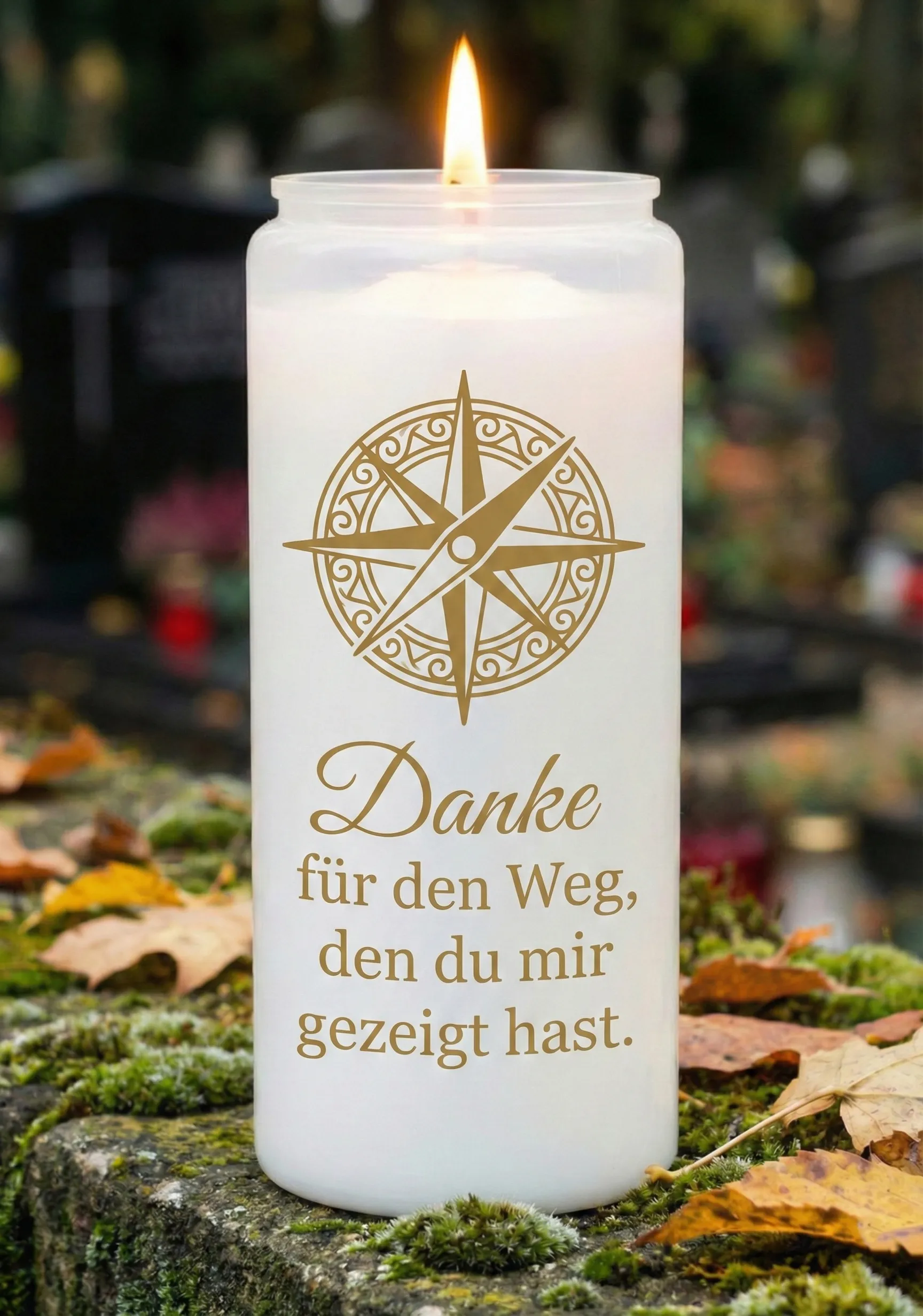 Grabkerze Aufkleber Kompass | Danke für den Weg Spruch