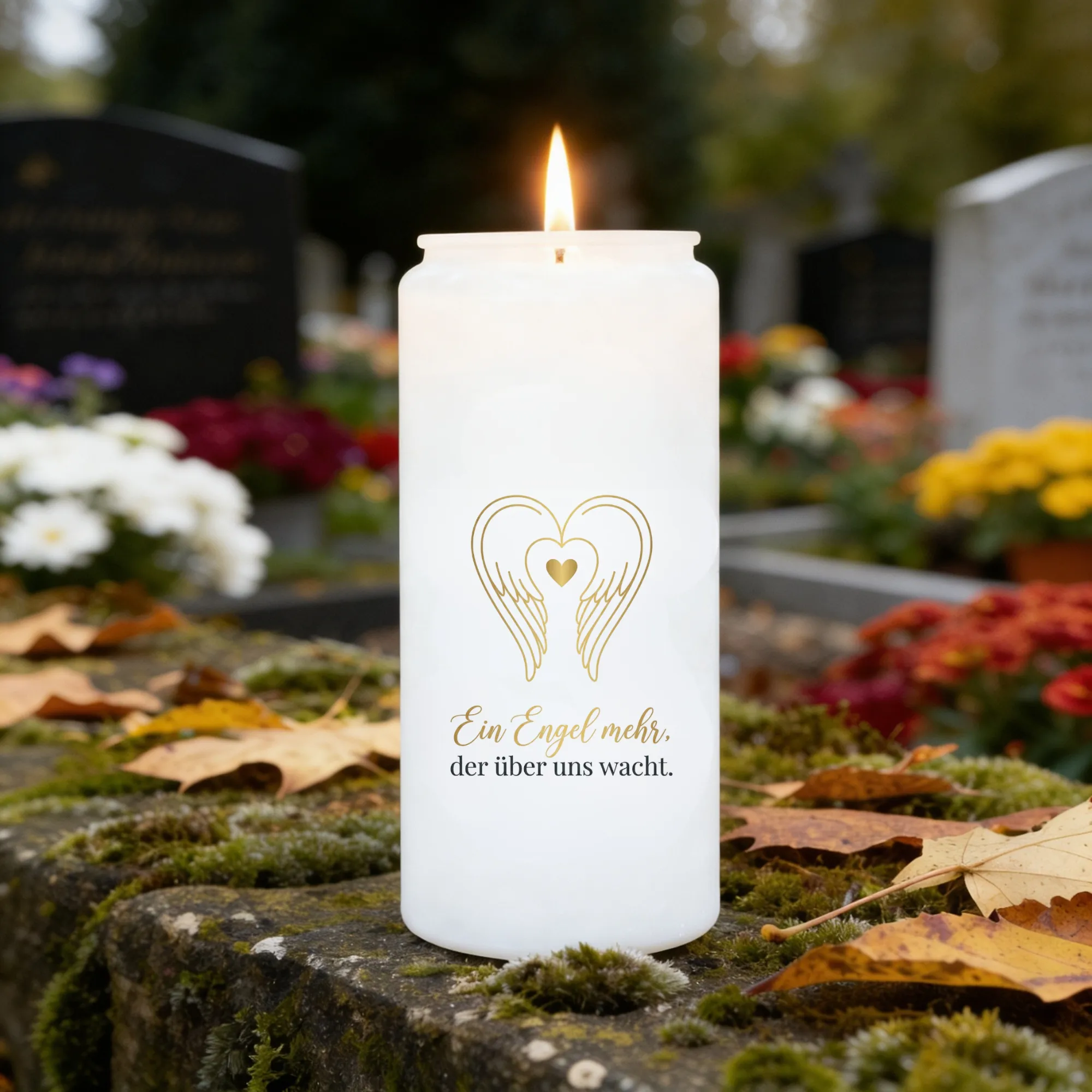 Aufkleber Grabkerze Engel Spruch Ein Engel mehr der über uns wacht