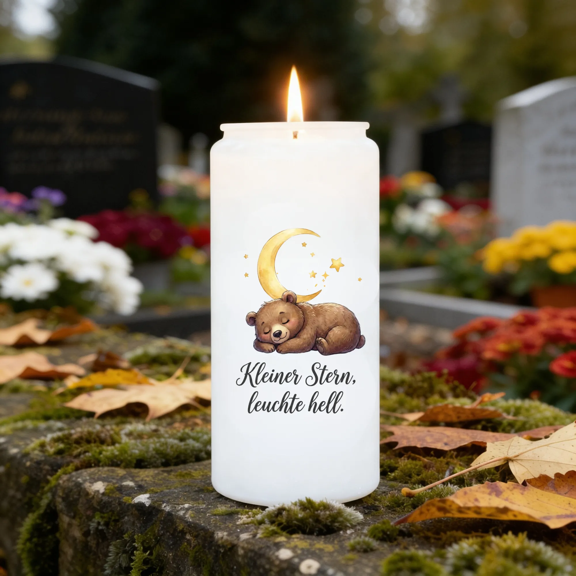 Aufkleber Grabkerze Sternenkind Bär Spruch Kleiner Stern leuchte hell
